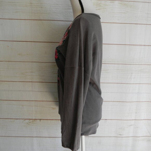 ANDREE BY UNIT GRAY LONG SLV SOFT EMBROIDERED BOHO TOP SZ S - Picture 3 of 4